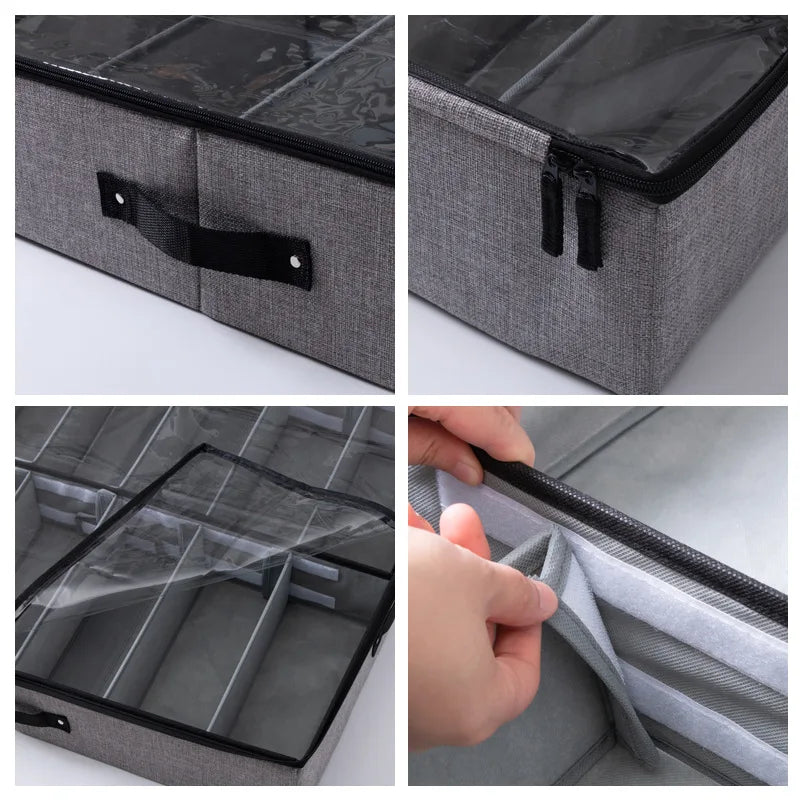 Clarify.pk foldable under bed shoe organizer with transparent zipper cover and multiple compartments