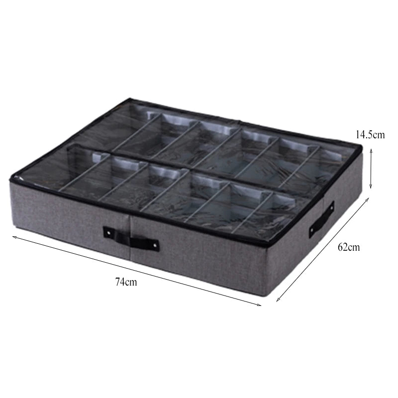 Clarify.pk foldable under bed shoe organizer with 12 compartments and transparent top cover