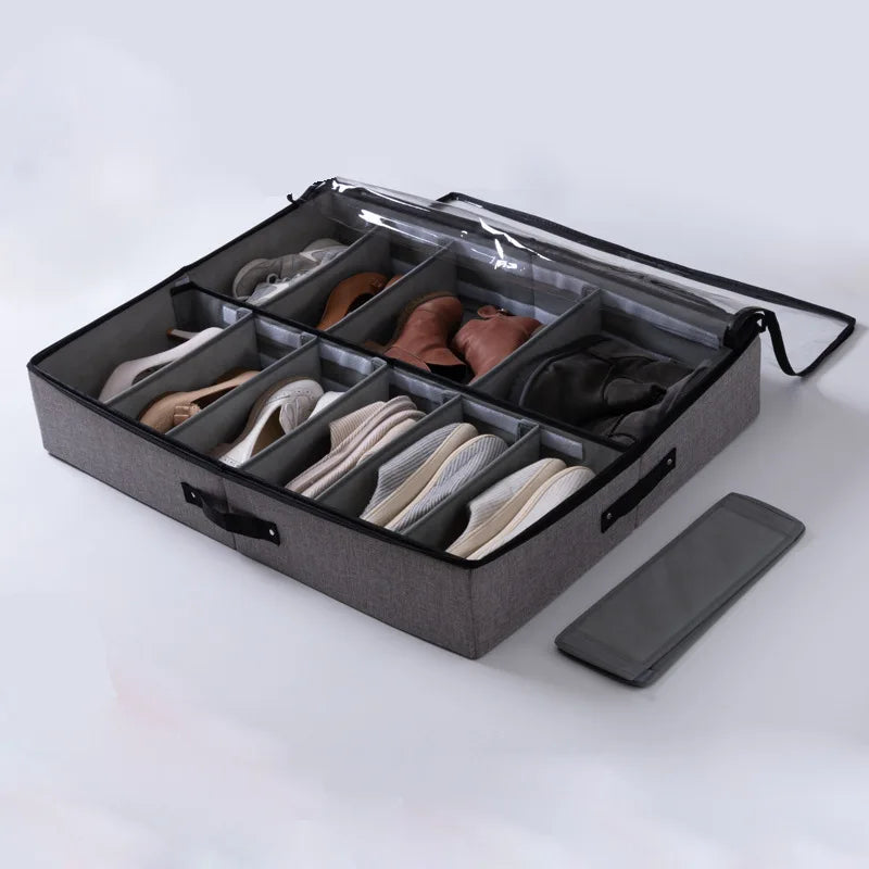 Clarify.pk foldable under bed shoe organizer with multiple compartments storing various shoes