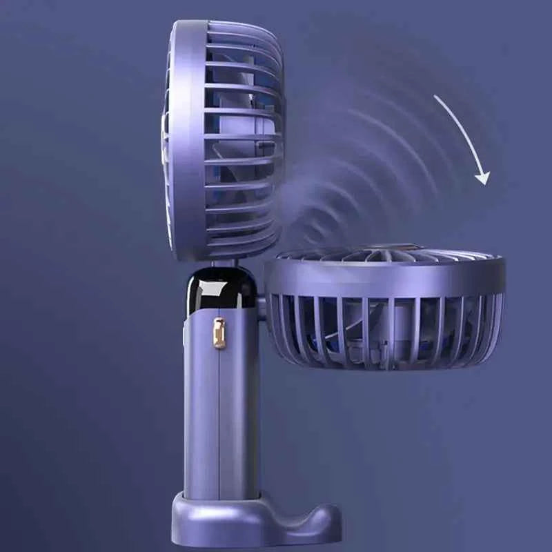 Compact foldable USB table fan with adjustable dual heads for convenient cooling