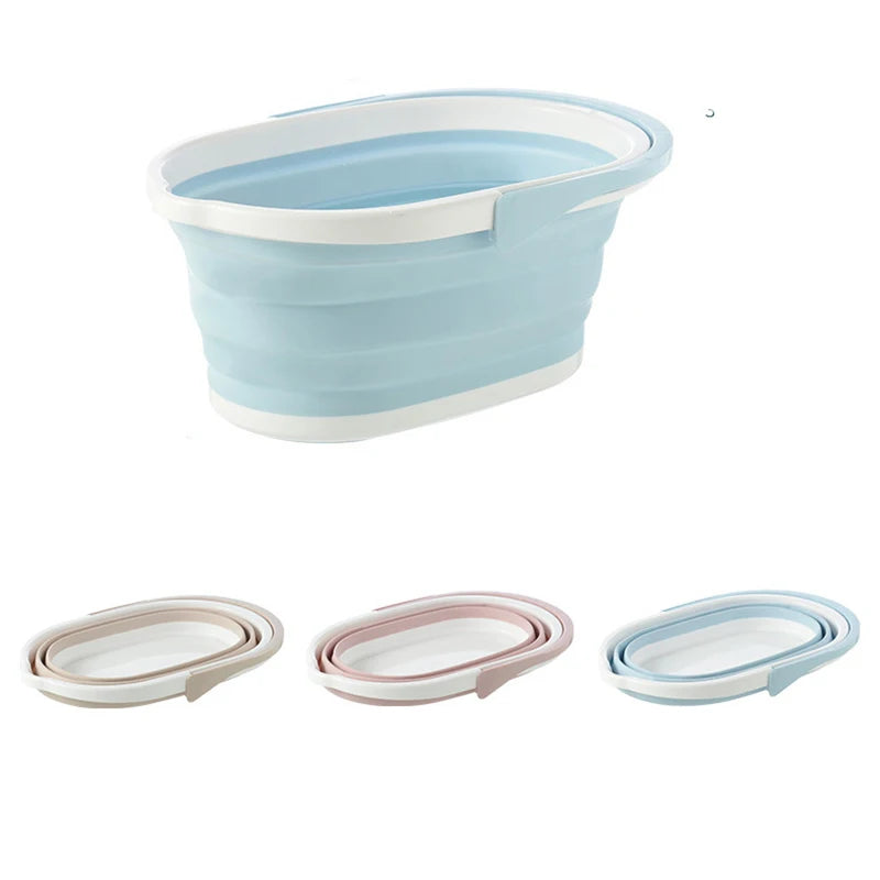 Clarify.pk folding mop bucket in blue, beige, and pink collapsible for easy storage and cleaning