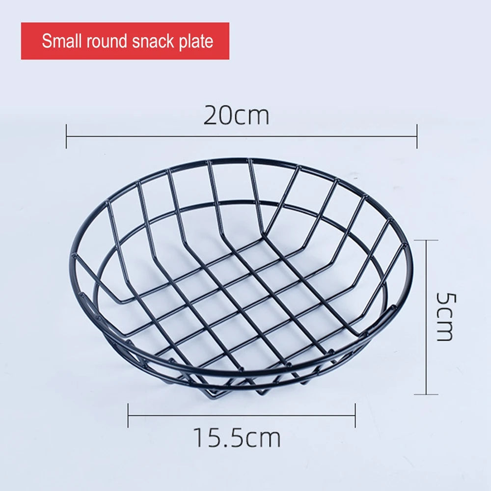 Black small round metal french fries basket with 20cm diameter and 5cm height