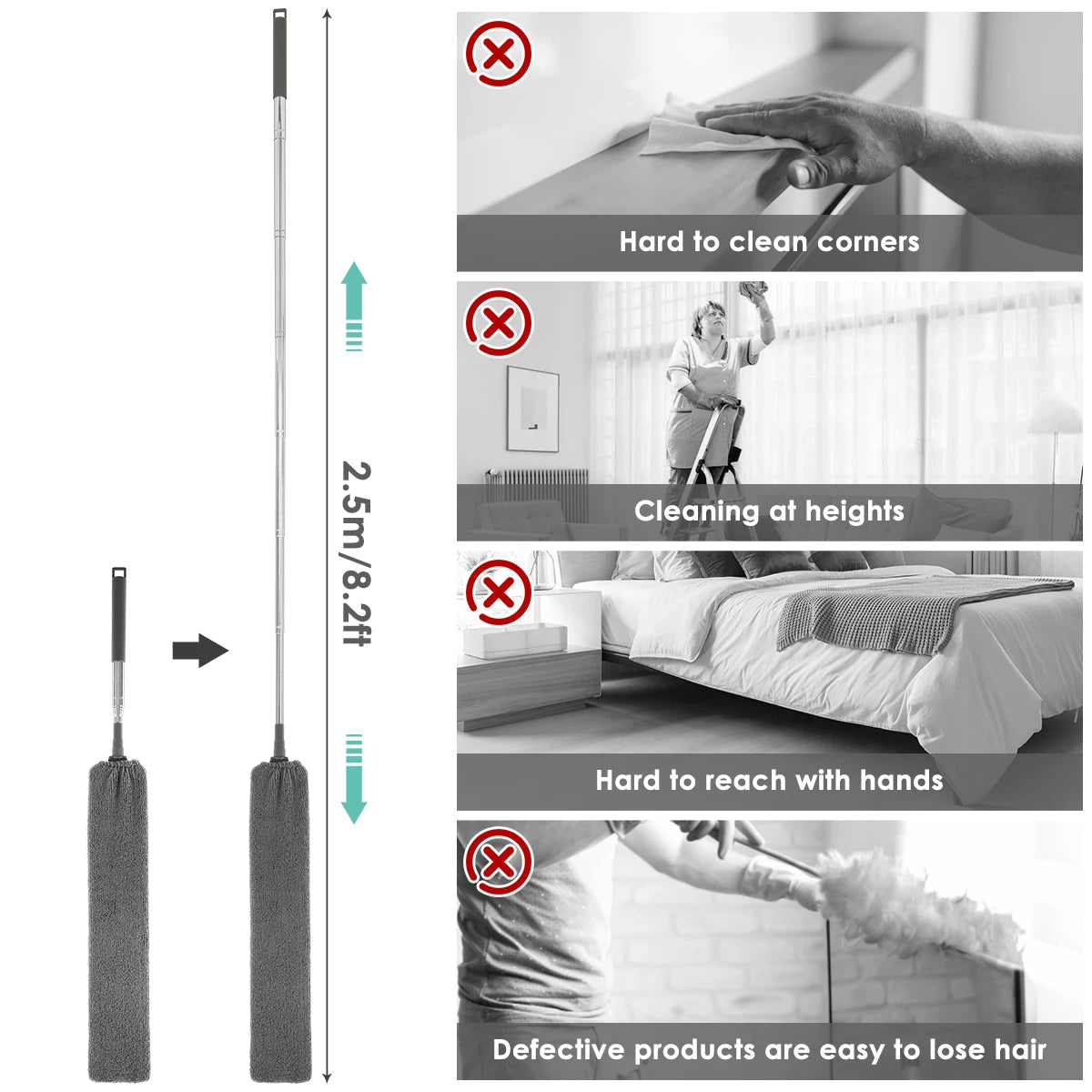 Clarify.pk gap dust cleaner brush with extendable handle for cleaning hard to reach corners and high places