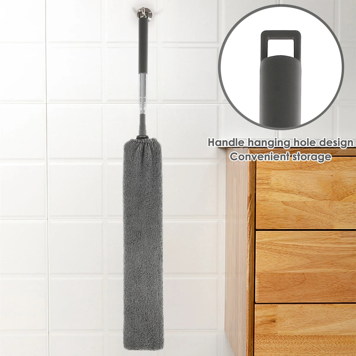 Clarify.pk gap dust cleaner brush with long gray microfiber head and hanging hole handle for easy storage