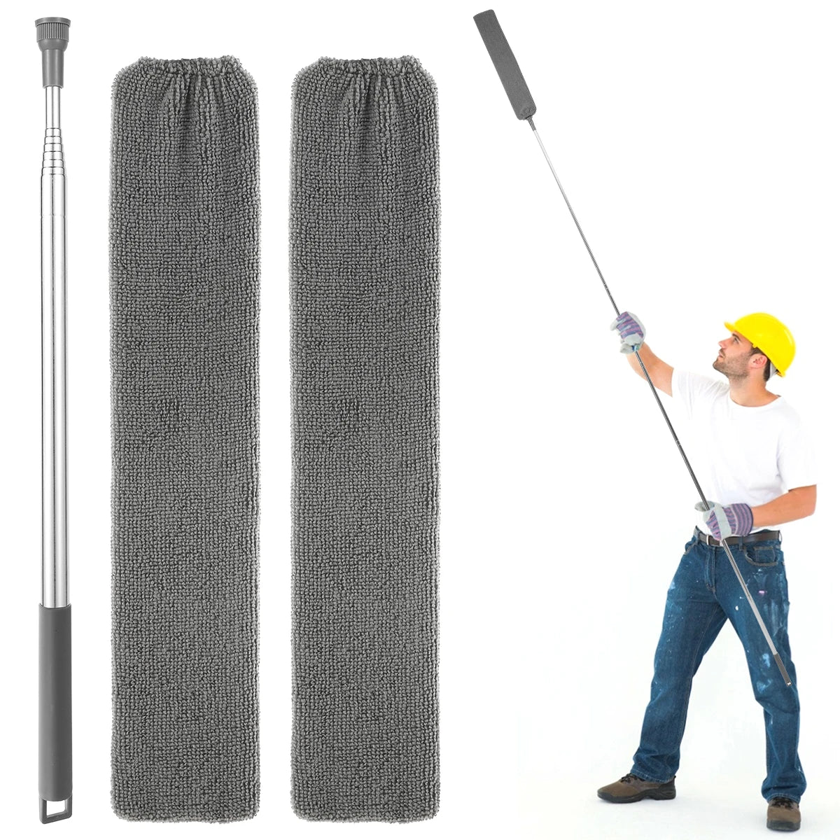 Clarify.pk gap dust cleaner brush with extendable handle and two gray microfiber cleaning covers