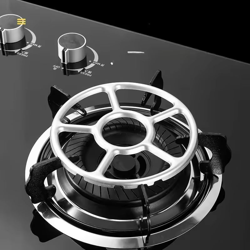 Clarify.pk gas stove stabilizer bracket on black cooktop with control knobs