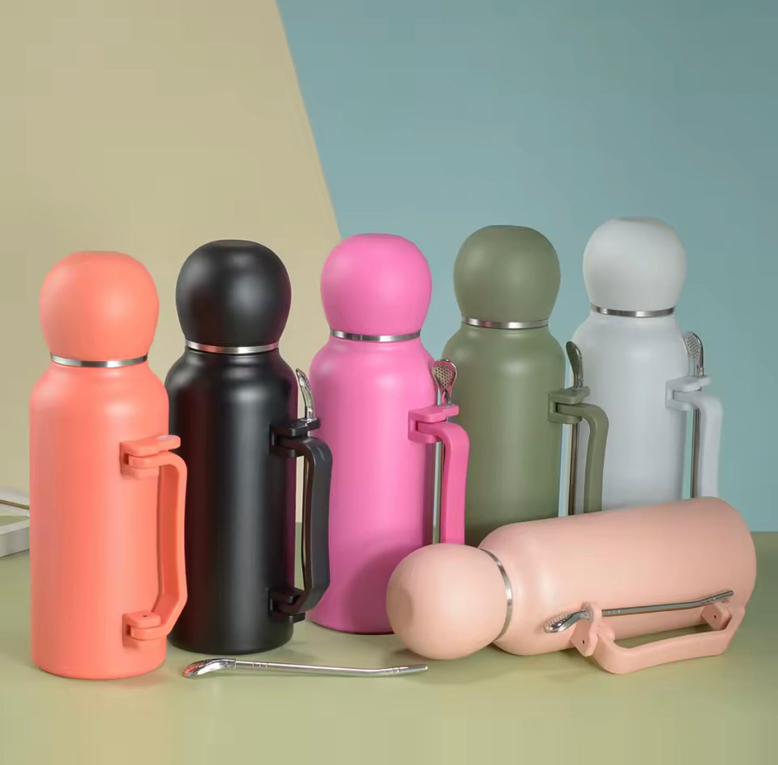 Clarify.pk 1200ml stainless steel thermos bottles in multiple colors with handles and secure lids