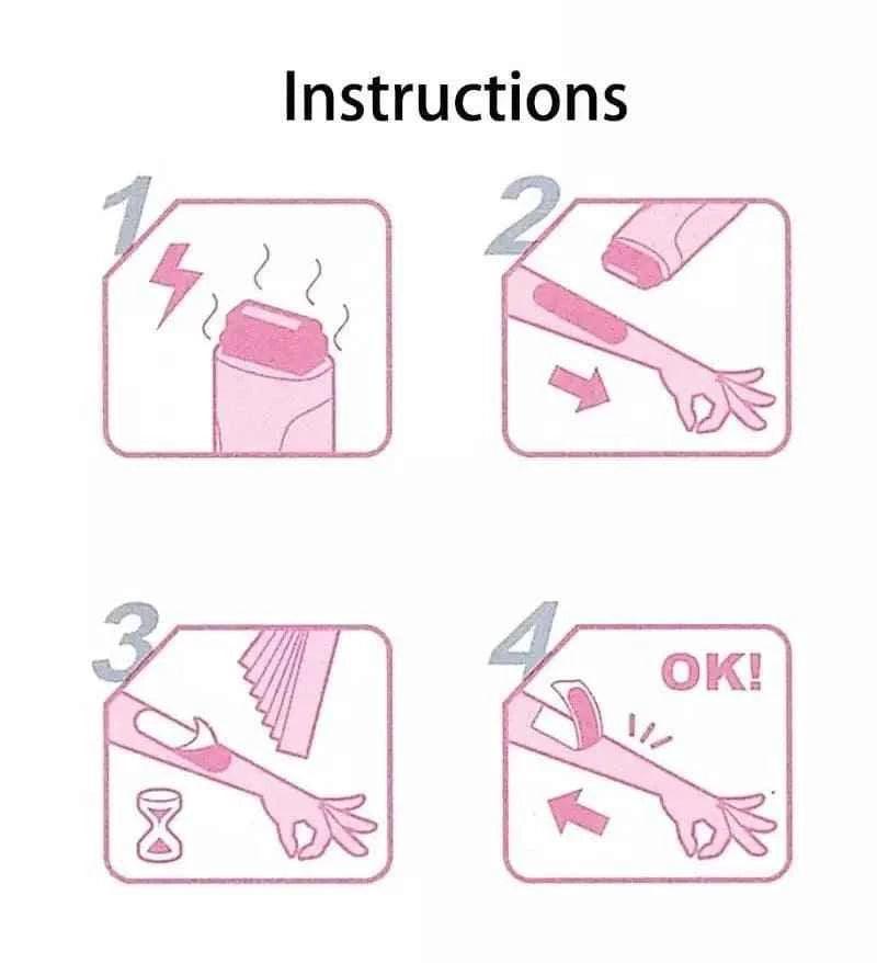 Step-by-step instructions for using the Clarify 3 in 1 wax heater to apply and remove wax strips