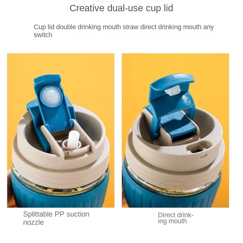 350ml cute travel mug by Clarify.pk with creative dual-use cup lid featuring split suction nozzle and direct drinking mouth