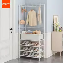 Clarify.pk 5 layer multi-functional clothes organizer white coat rack with hanging rod and shoe shelves