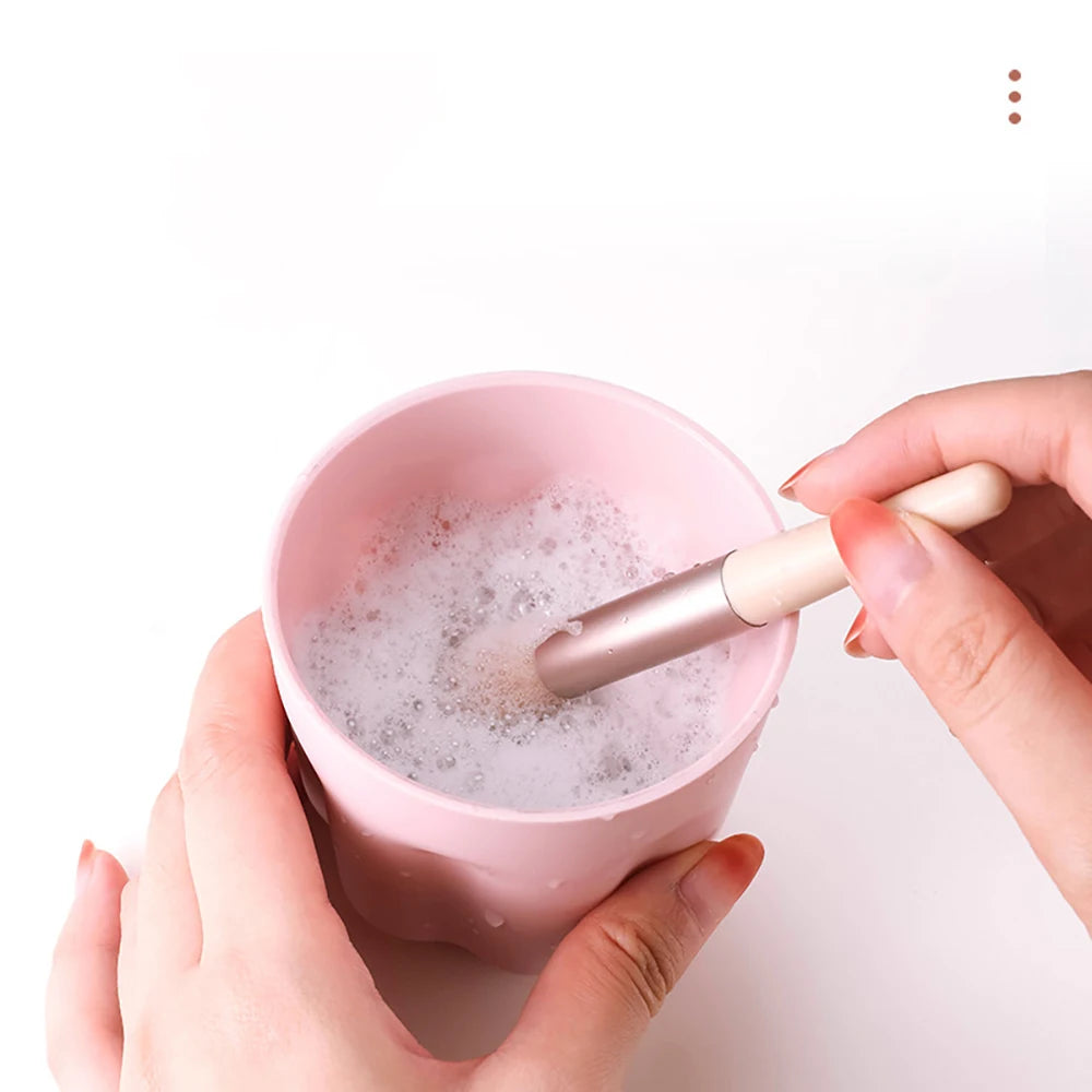 Clarify.pk makeup brush cleaner box with pink cup and foam for cleaning makeup brushes