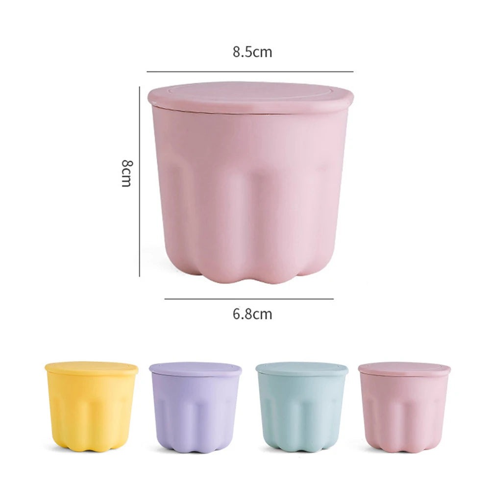 Clarify.pk pastel color makeup brush cleaner box with lid and measurements in pink yellow purple and blue