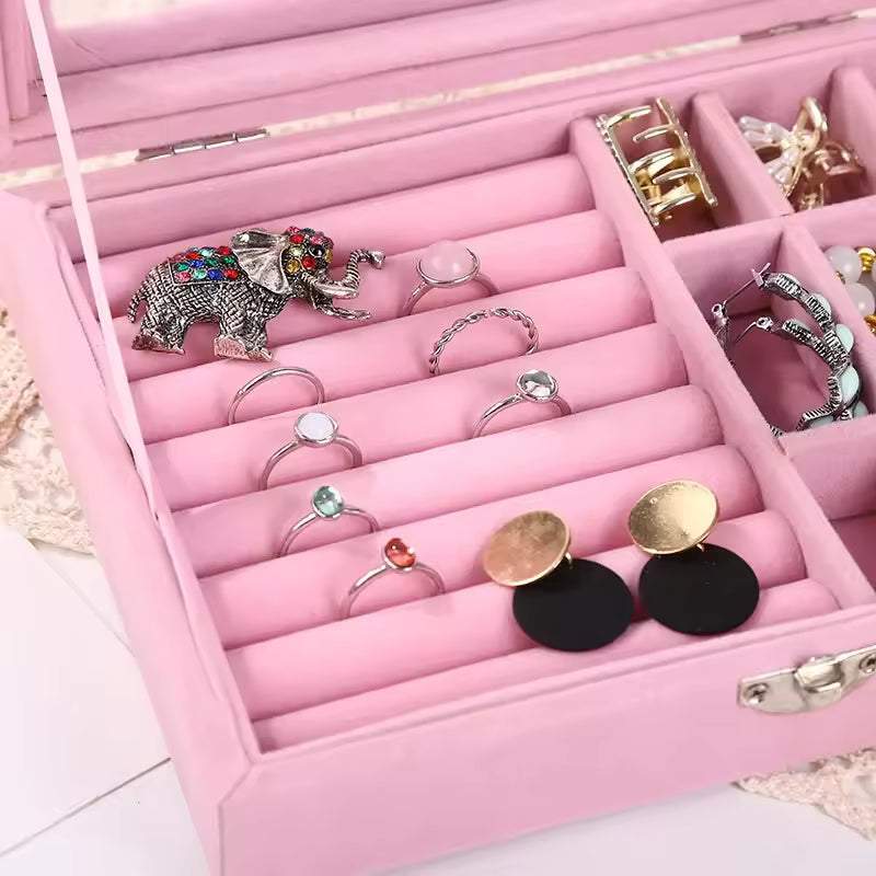 Pink cosmetic case by Clarify.pk with soft compartments for pearl earring and ring organizer storage