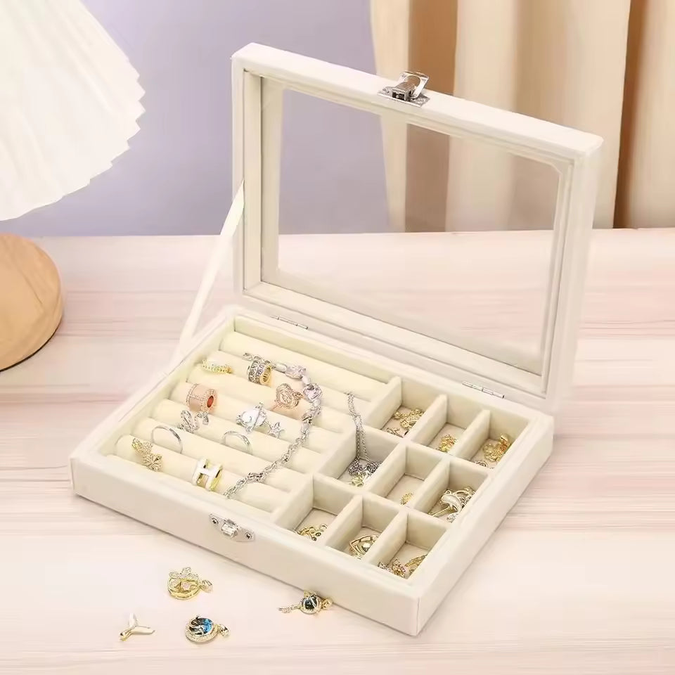 Clarify.pk pearl earring and ring organizer cosmetic case with multiple compartments and transparent lid