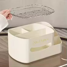 Clarify.pk white plastic storage box with removable clear lid and divided compartments