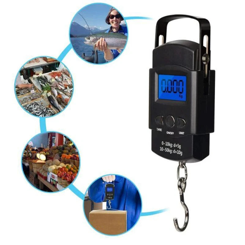 Clarify.pk portable digital luggage scale with hook and blue LCD for weighing luggage and packages