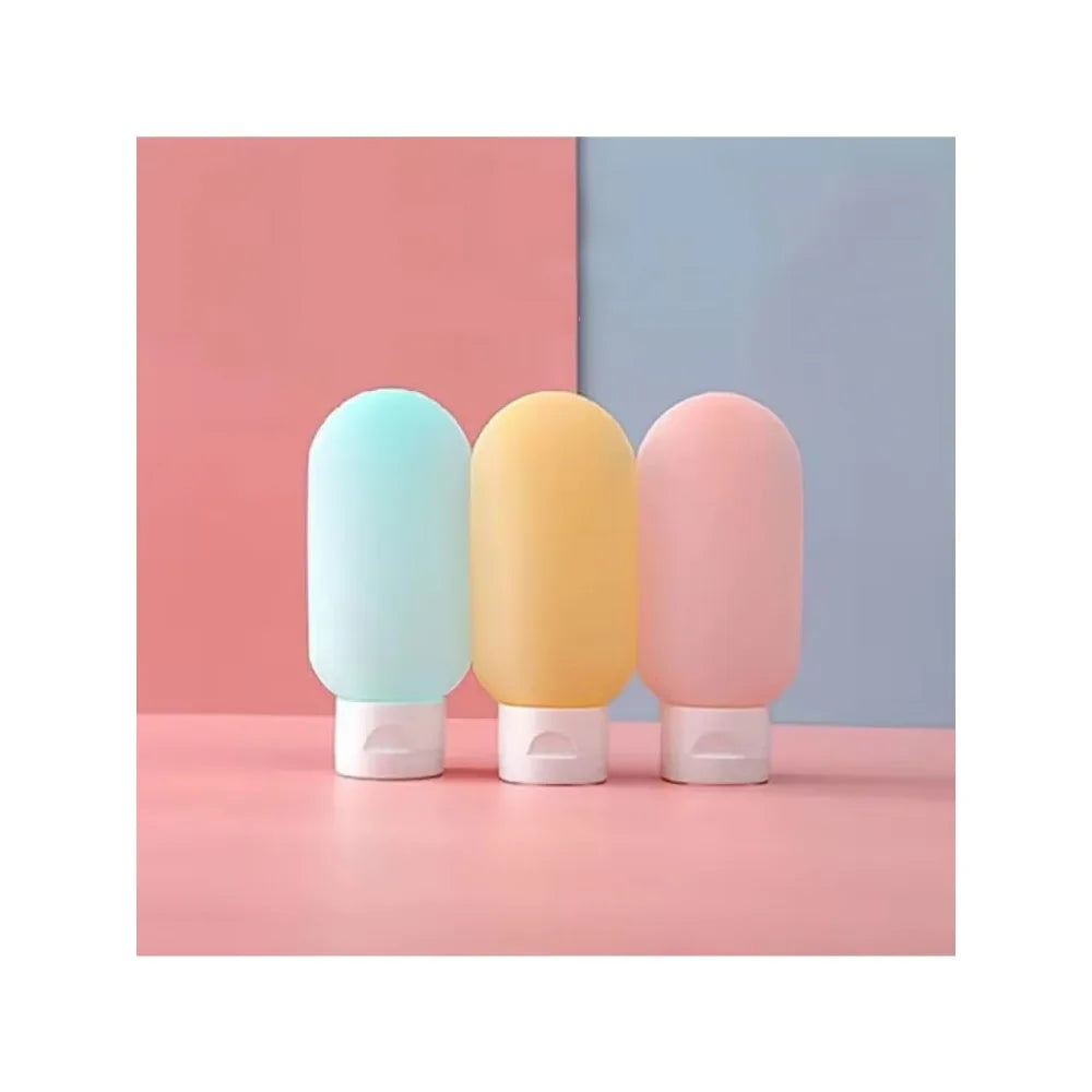 Clarify.pk portable lotion container 3 pack with pastel blue yellow and pink refillable bottles