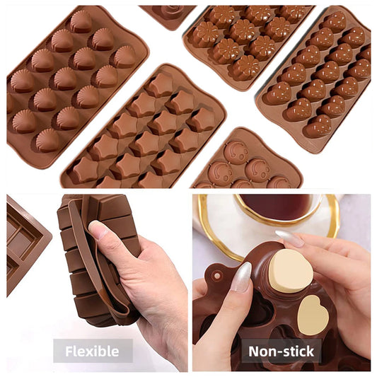 Clarify.pk silicone chocolate mold set with flexible, non-stick baking molds in various shapes