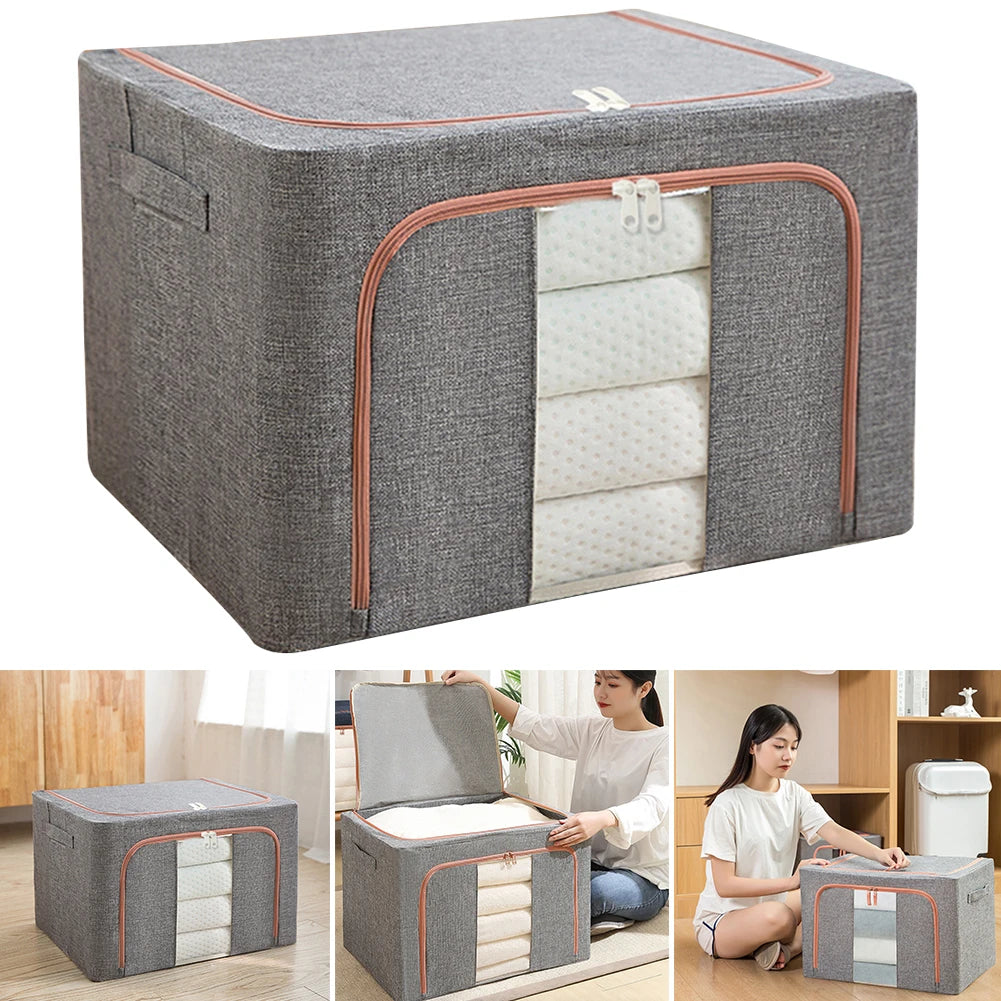 Gray stackable storage bag for clothes with zipper and handle by Clarify.pk for organized clothing storage