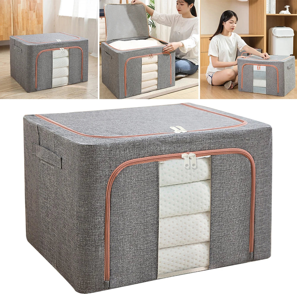 Clarify.pk stackable storage bag for clothes in gray with zipper and handles for organized storage