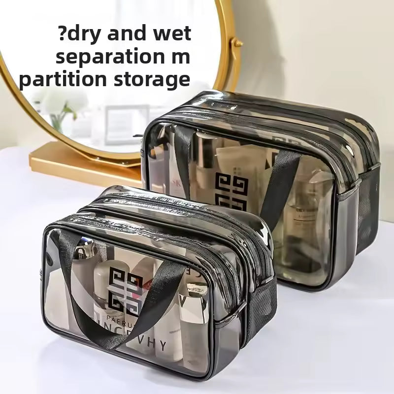 Clarify.pk waterproof toiletries cosmetics organizer with transparent design and dual compartment for dry and wet storage