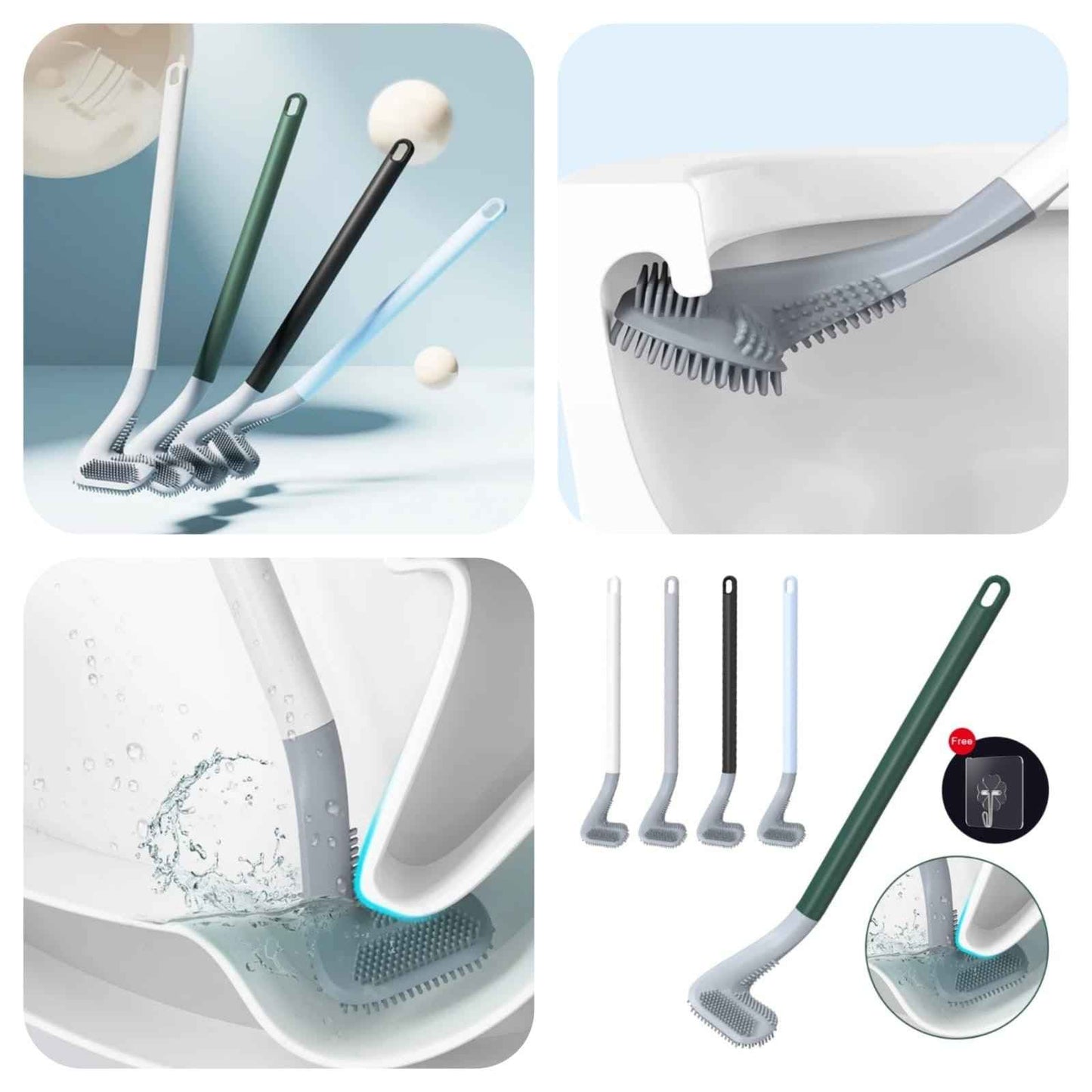 Golf toilet brush long handle in multiple colors with ergonomic head cleaning a toilet bowl