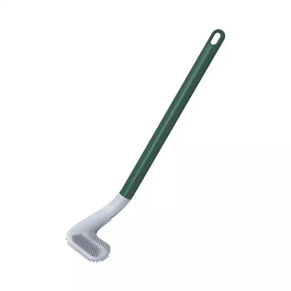 Golf toilet brush long handle with green grip and angled white bristle head for cleaning