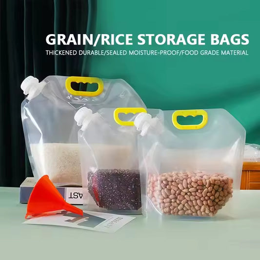 Clarify.pk cereal storage bag set with yellow handles for grain and rice storage kitchen supplies