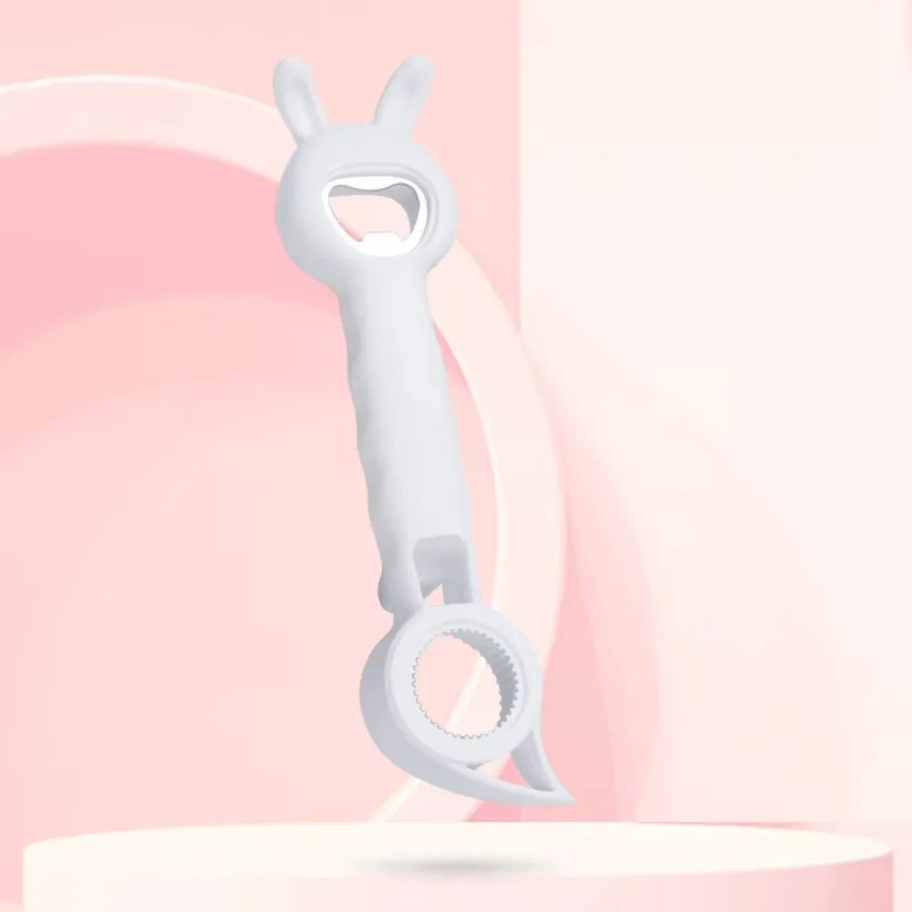 White 4 In 1 Beer Bottle Opener with multifunctional design and ergonomic handle from Clarify.pk