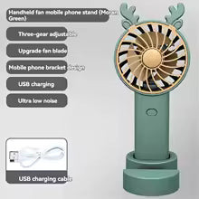 Green mini fan with phone stand handheld mobile phone bracket USB charging and three gear adjustment