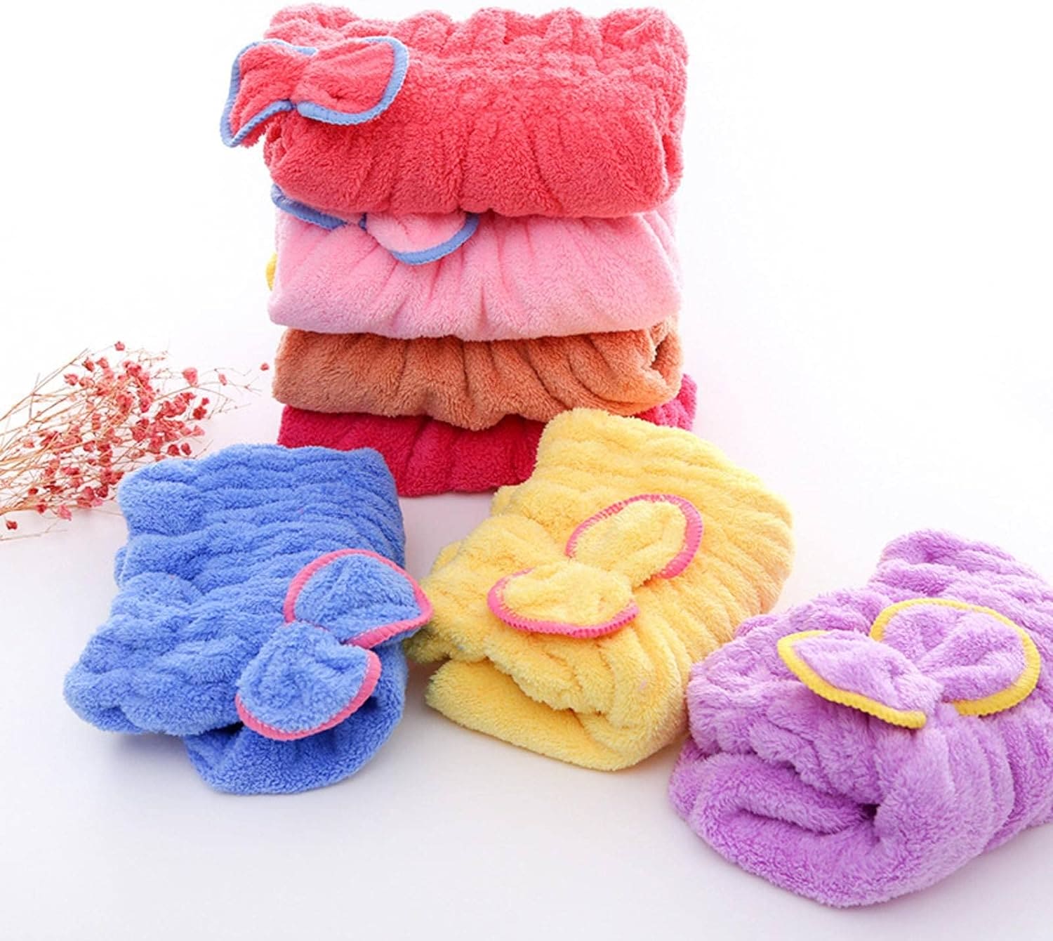 Microfiber Bowknot Towel Wrap, Quick Hair Drying Bath Towel, Spa Bowknot Wrap Towel Hat, Cap for Bath Bathroom, Comfortable Bath Spa Cap, Turban for Drying Curly Long Thick Hair, Highly Absorbent Hair Drying Towel