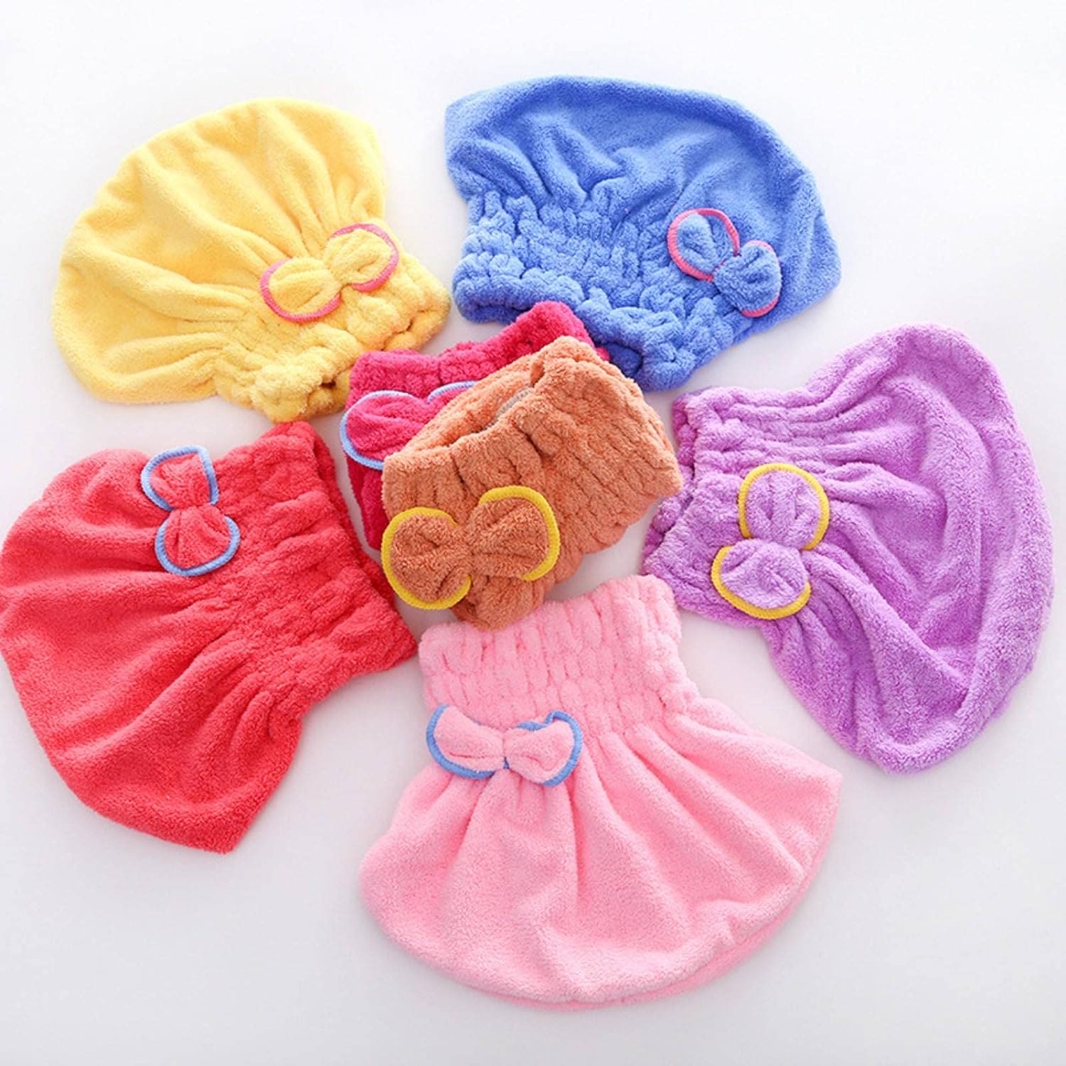 Microfiber Bowknot Towel Wrap, Quick Hair Drying Bath Towel, Spa Bowknot Wrap Towel Hat, Cap for Bath Bathroom, Comfortable Bath Spa Cap, Turban for Drying Curly Long Thick Hair, Highly Absorbent Hair Drying Towel