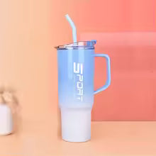3 Pieces Water Bottle Set by Clarify.pk featuring a blue and white gradient sports bottle with handle and straw
