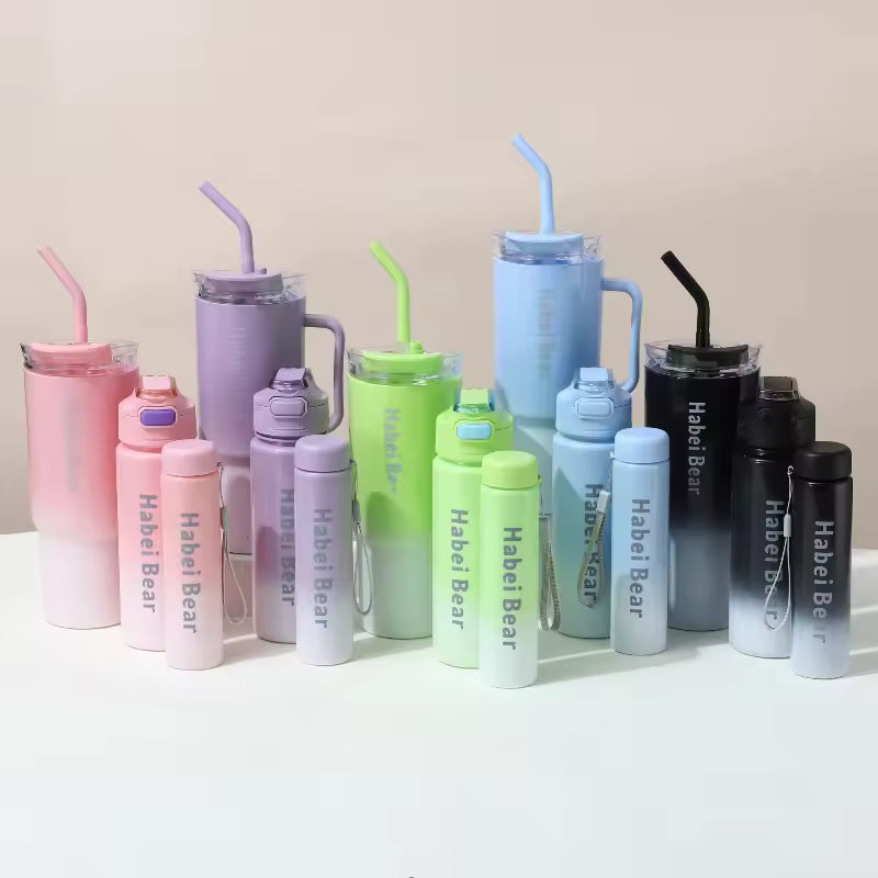 Clarify.pk 3 Pieces Water Bottle Set in pastel colors with handles and straws for daily hydration
