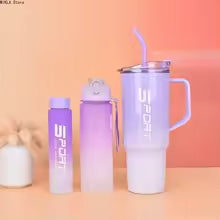 Clarify.pk 3 Pieces Water Bottle Set in purple gradient with straw and secure lids