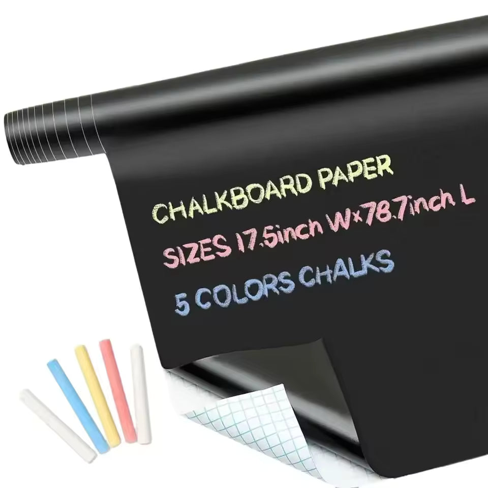 Clarify.pk large blackboard sticker for wall with colorful chalks and peel-and-stick backing