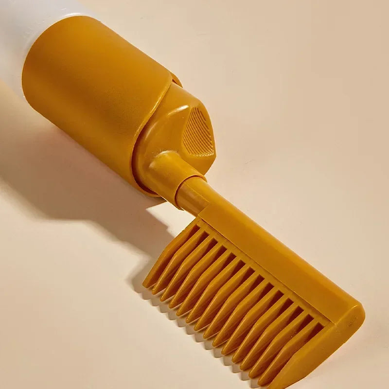 Clarify.pk mustard yellow comb attached to a hair dye applicator bottle for easy hair coloring