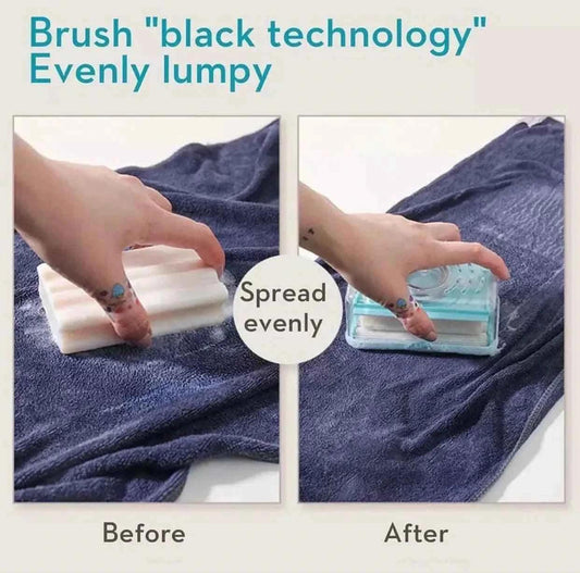 Before and after images showing smooth and even soap spread using hands-free soap dispenser technology