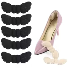 Clarify.pk black and beige heel pads for women shoes placed next to a pink high heel shoe