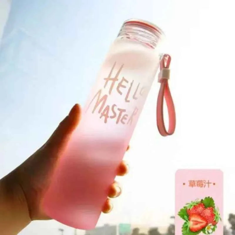 Stylish 400ml water bottle in hand with a pink gradient design and convenient carrying strap