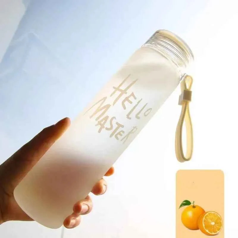 Transparent 400ml water bottle with a Hello Master design, perfect for hydration on the go