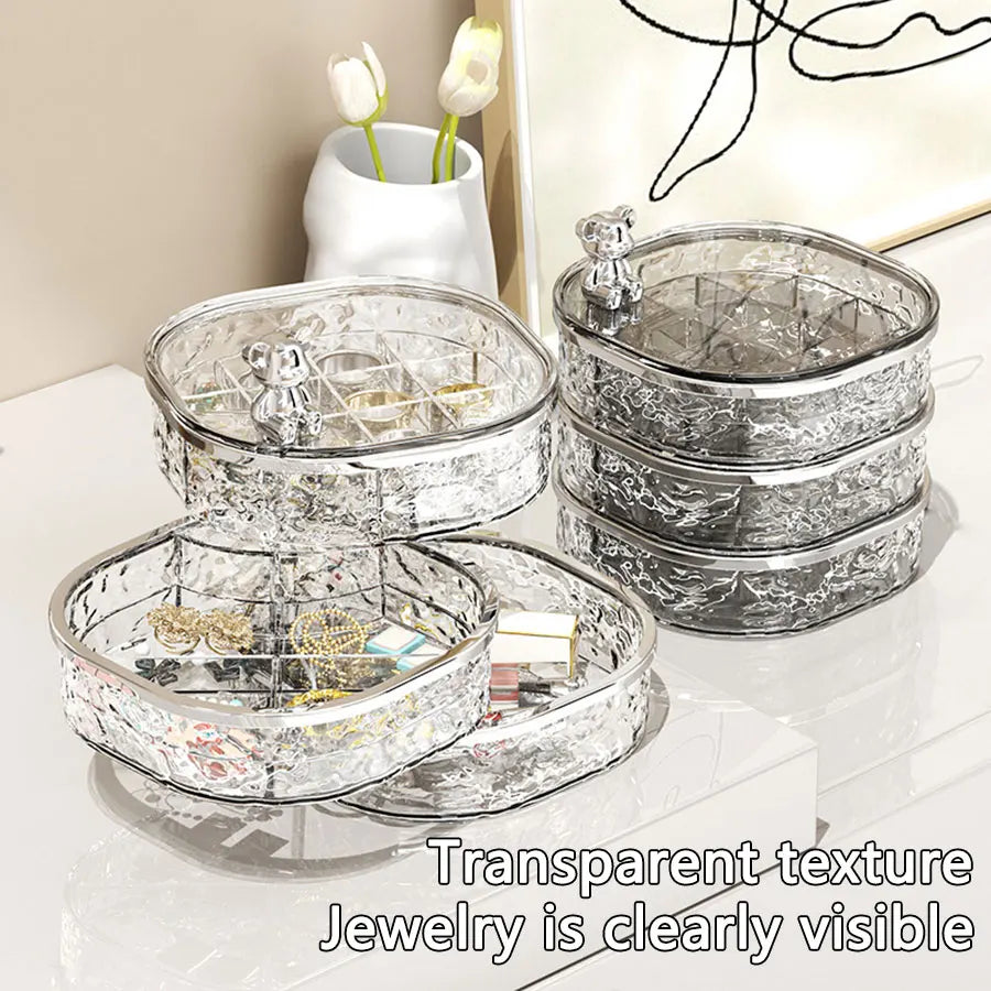 High-end jewelry storage box with transparent textured design and multiple compartments by Clarify.pk