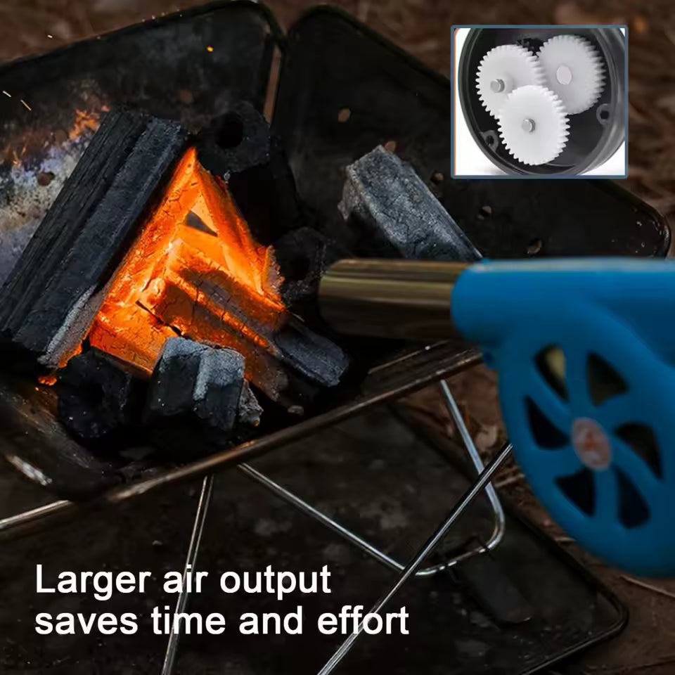 Clarify.pk high temperature resistant hand blower blowing air on burning charcoal for faster ignition