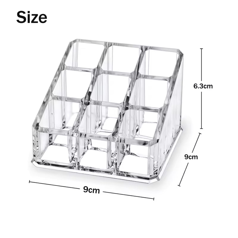 Clear acrylic 9 grid lipstick holder with nine compartments for organized makeup storage
