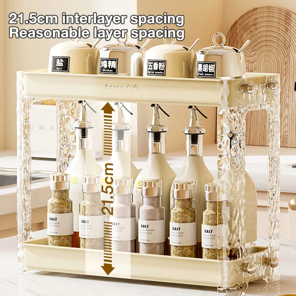 Clarify.pk 2 tier spice rack organizer with 21.5cm interlayer spacing for kitchen cupboard storage