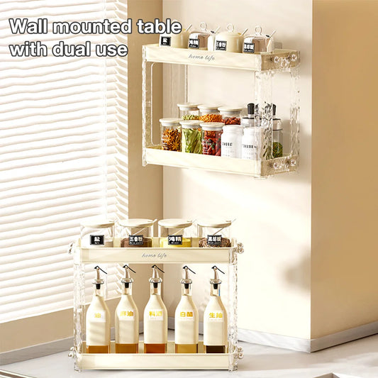 Clarify.pk kitchen cupboard 2 tier spice rack organizer wall mounted with jars and bottles for spices and oils