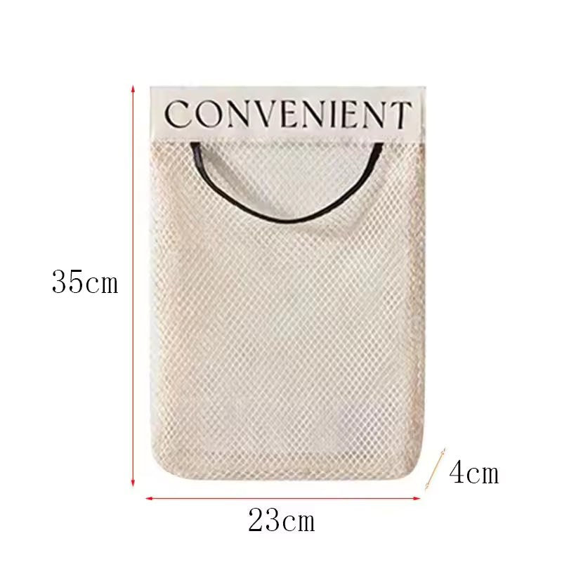 Clarify pk beige mesh hanging shopping bag with handle garbage bag dispenser organizer 35 cm by 23 cm slim