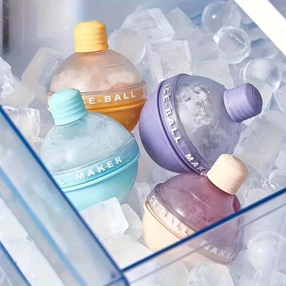 Clarify.pk spherical ice molds in pastel colors inside an ice bucket for ice cream makers