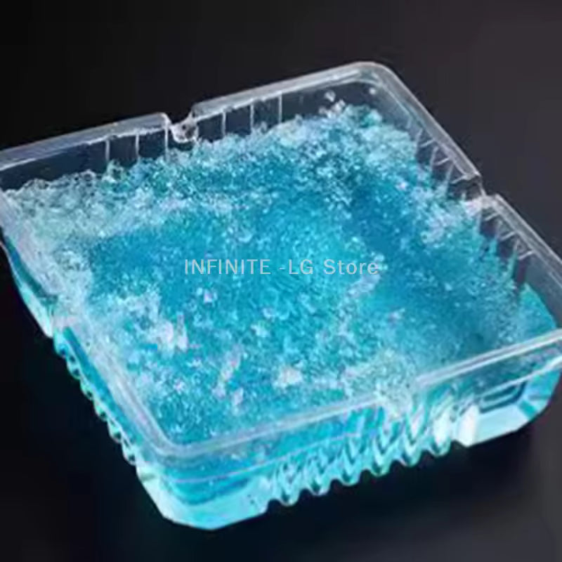Clear plastic disposable ashtray filled with blue crushed pieces from disposable ashtray 4 pieces set