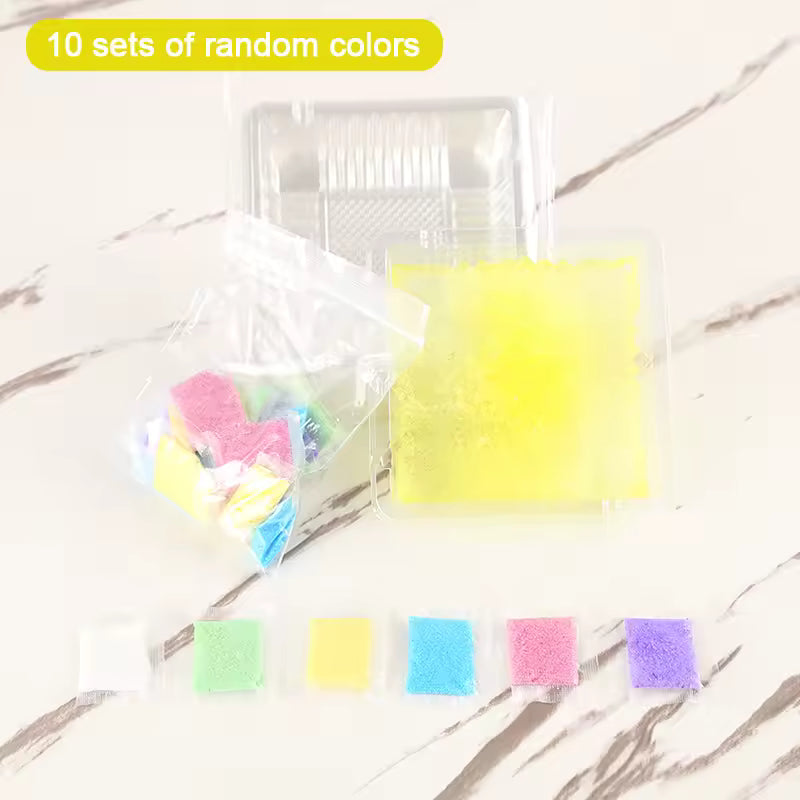 Disposable ashtray 4 pieces set with colorful ash trays and cleaning sponges on marble surface
